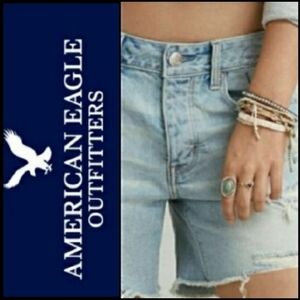 AMERICAN EAGLE Distressed Cut-Off Bermuda Length Denim Jean Shorts 0.